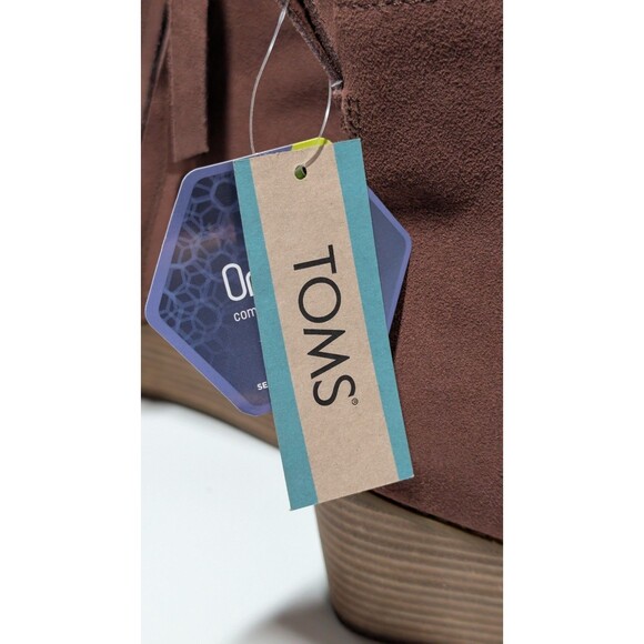 TOMS Sutton Boots Womens Size 8.5 Chestnut Suede Ankle Zip Wedge Heel Shoes NEW - Picture 3 of 15